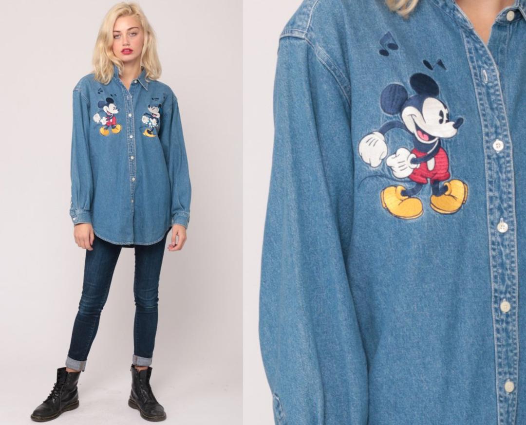 Mickey and Minnie Shirt Disney Shirt Denim Shirt Mickey Mouse