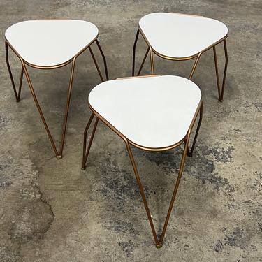 Set Of Three Mid-Century Modern Stackable End Tables With Hairpin Legs 