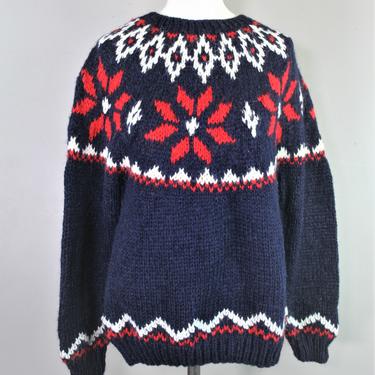 Jantzen - Ski Sweater - Navy Blue/Red/White - Marked size M - Circa 1980s 