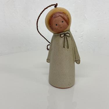 Vintage Doll Shaped Ring BELL Hanging Handmade Pottery 1960s 