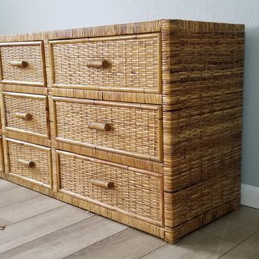 Vintage Coastal Decor Woven Rattan Dresser W/ Nine Drawers and | Miami ...