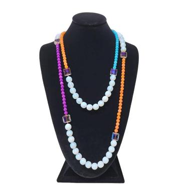 Opal Jade and Iridescent Crystal 54 inch Necklace - Flapper Style Statement Necklace 
