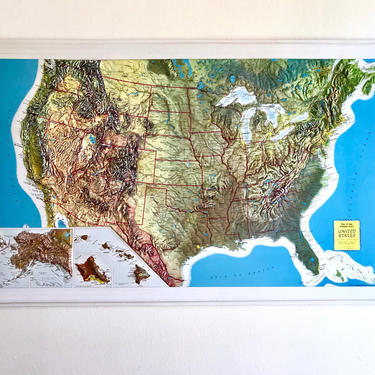 Large Rand McNally Geophysical Wall Map USA - Vintage Semi Rigid Vinyl Relief Map - 35 x 22 United States 3D Wall Map 