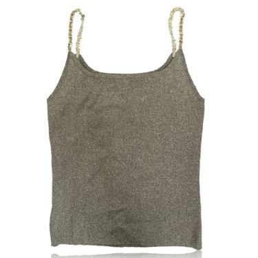90s Metal Chain Straps Gray Metallic Knit Top // Cable and Gauge // Size Large 
