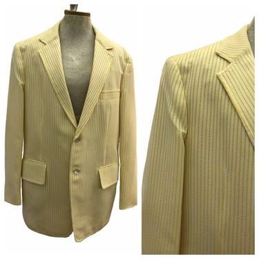 Vintage VTG 1970s 70s Yellow Seersucker Blazer Jacket 