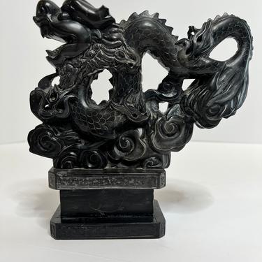 Antique Asian Carved Black Jade Dragon Sculpture 