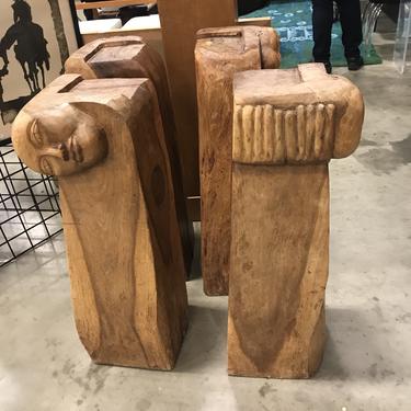 Set of 4 Mid Century hand carved Face and Hands table base