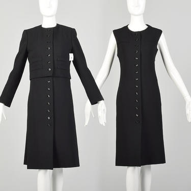 Medium 1960s Set Classic Timeless Sleeveless Black Dress Long Sleeve Jacket Separates 