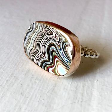 Handmade Fordite Cocktail Ring in 14k Goldfill and Sterling Silver 