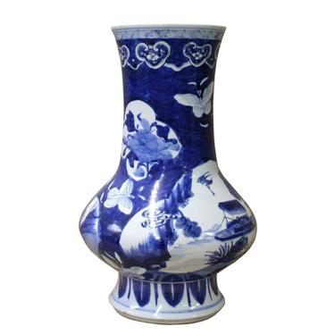 Chinese Blue White Porcelain Scenery Flower Graphic Slim Body Vase cs3610E 