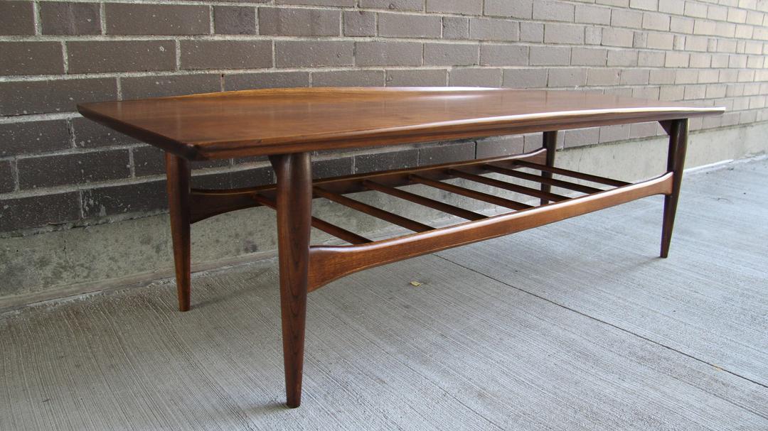 Mid Century Modern Bassett Artisan Walnut Surfboard Coffee Table
