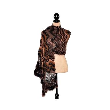 Hand Knit Brown Shawl, Unique Bohemian Knitted Wrap, Long Oversized Scarf, Boho Hippie Earthy, Gifts for Women, Handmade Accessories 