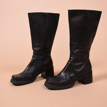 Square Toe Chunky Black Boots By Two Lips, 10