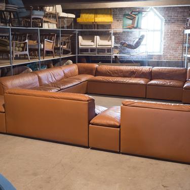 Mid Century Modern 1950s Italian Leather Pit Sectional Sofa - mcm 