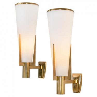 Stilnovo Model 2021/1 Brass & Glass Sconces