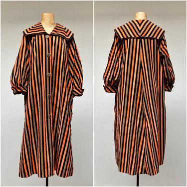 Vintage 1950s Swing Coat, Striped Corduroy Wide Sailor Collar Coat, Whimsical Mid-Century Home-sewn Outerwear, Large 44&amp;quot; Bust 