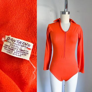 Vintage 1960s Danskin Orange Bodysuit / S 