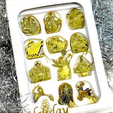 VINTAGE: 1991 - 12pc - Solid Brass 3D Holiday Elegance Ornaments in Box - Feather Tree - Tree Decorations - SKU 25-B-00033618 