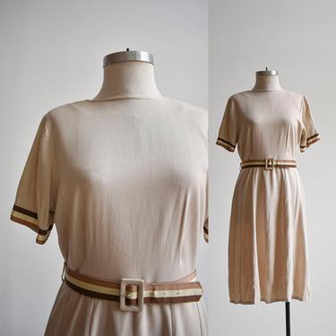 1940s Taupe Linen Dress with Belt 