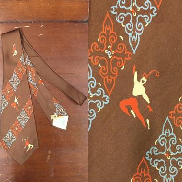 Vintage 1940s, Brown Tie, Silk Tie, Dancer Print, Rockabilly Swing Tie, 1940s Tie, 1950s Tie, Vintage Shirt, Vintage Tie, Vintage Clothing 