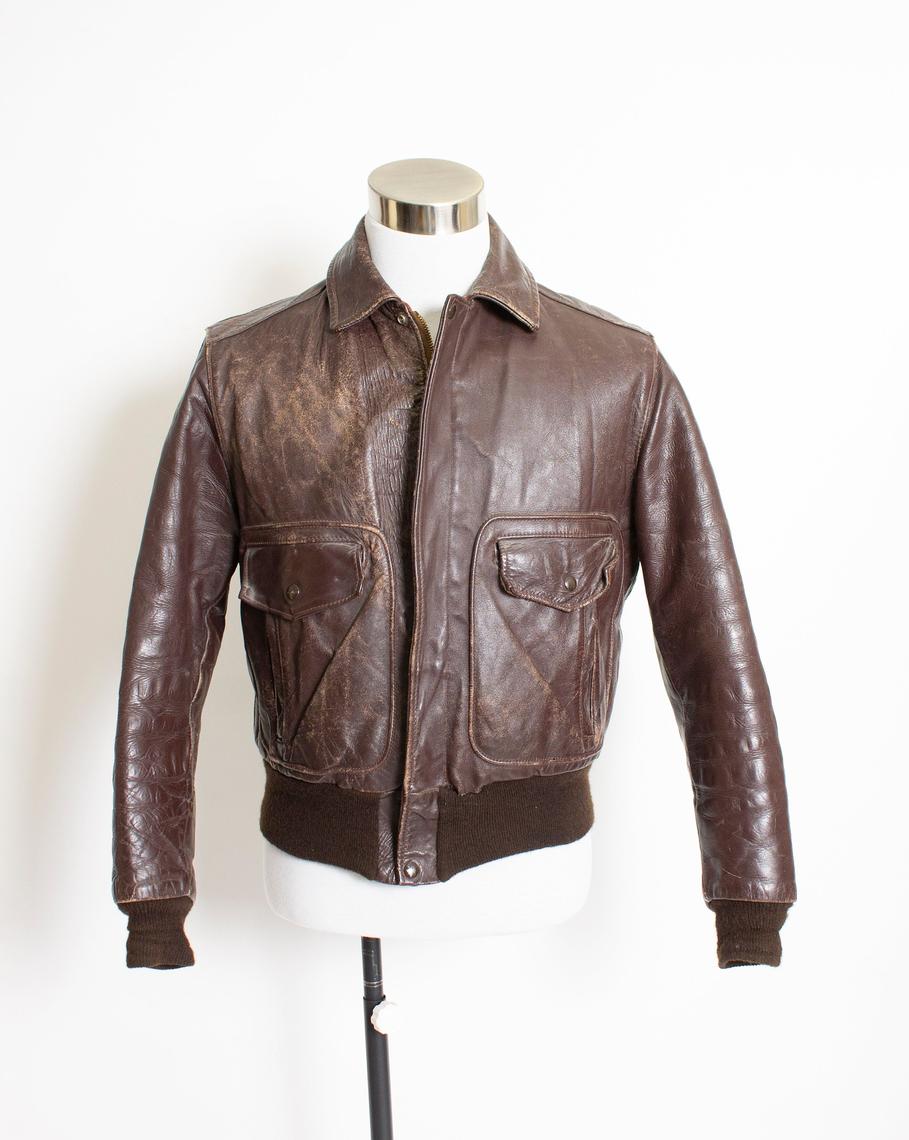 Vintage 1950s Motorcycle Jacket Pennys Brown Leather Bomber 42 | Deja ...