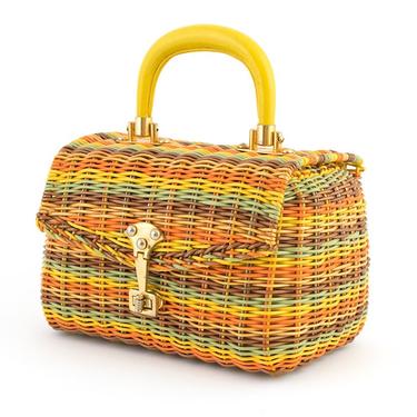 Vintage 1960s Box Purse | 60s Rainbow Striped Woven | Birthday