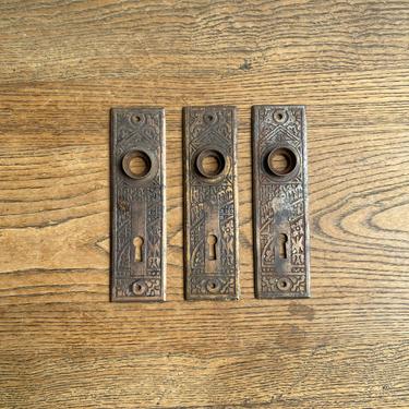 Set of 3 Victoria Era Corbin Ceylon Ornate Door Back Plates 