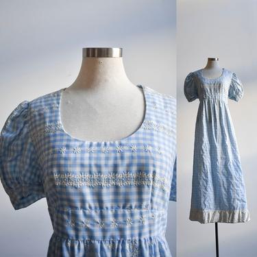 Vintage Blue &amp; White Gingham Maxi Dress 