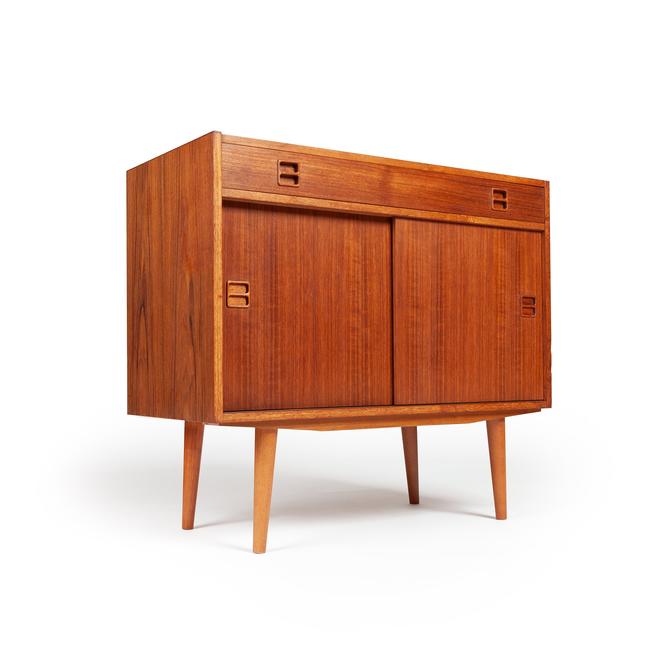 Small Danish Modern Midcentury Teak Credenza Media Cabinet By