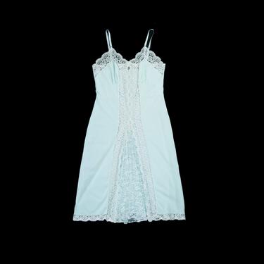 Vintage 1950's Blue Slip - Sheer Lace Panel - Floral - Peek A Boo - Lingerie - Night Wear - Pajamas - Lounge Wear - Women's Medium Large 