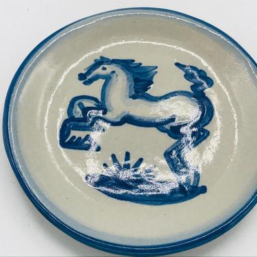 Vintage MA Hadley pottery coaster/tip dish  Featuring a Horse Galloping 