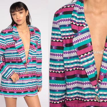 Southwestern Jacket Boho Tribal Aztec Blazer 80s Hippie Southwest Vintage 90s Bohemian Pink Turquoise Extra Large xl L 