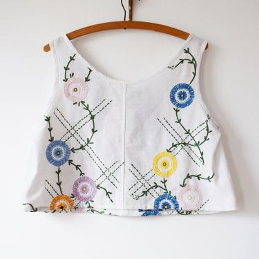 Vintage We, Mcgee-Made Picnic Top | Hand Sewn Blouse from Reworked 1930s/1940s Textiles | Embroidered Floral Lattice | S 