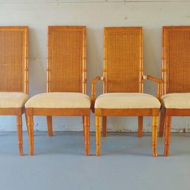 Vintage MCM American of Martinsville Faux Bamboo and Cane Dining Chairs - Set of 4 
