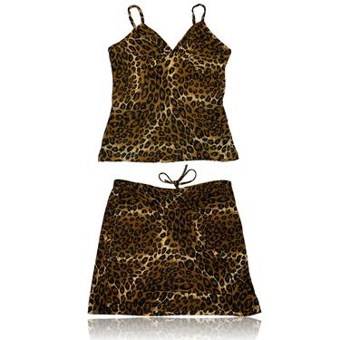 90s Leopard Print Two Set // Spaghetti Straps Top and Mini Skirt // Size 11/13 / NWT Deadstock 