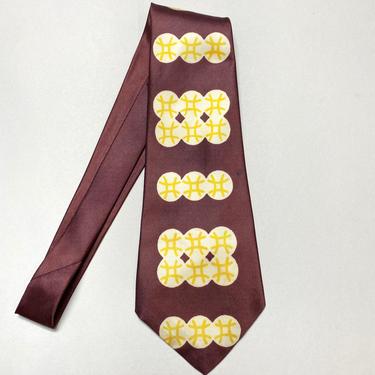 Vintage 1940s Tie 40s Wide Necktie Baseballs Brown and Yellow 