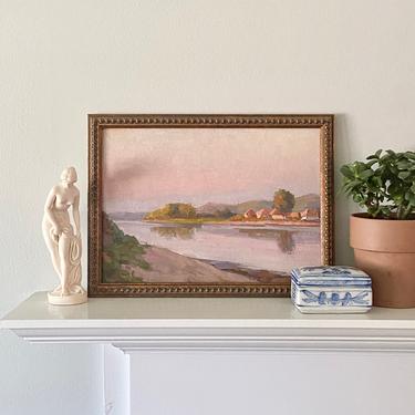 Small Vintage Oil Painting Plein Air River Landscape 