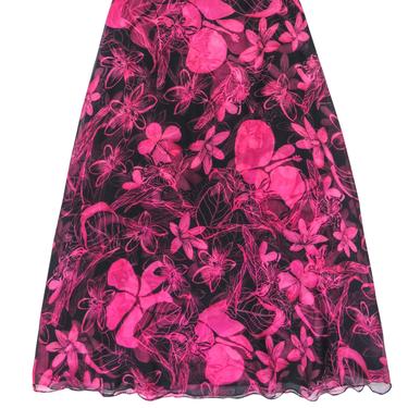 Dana Buchman - Black &amp; Pink Floral Printed Silk Maxi Skirt Sz 6