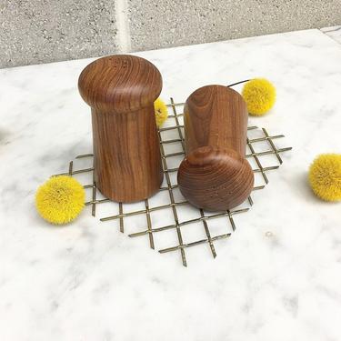 Vintage Salt and Pepper Shakers 1960s Mid Century Modern + Hand Carved + Teak Wood + Mushrooms + Set of 2 + MCM + Home and Kitchen Decor 