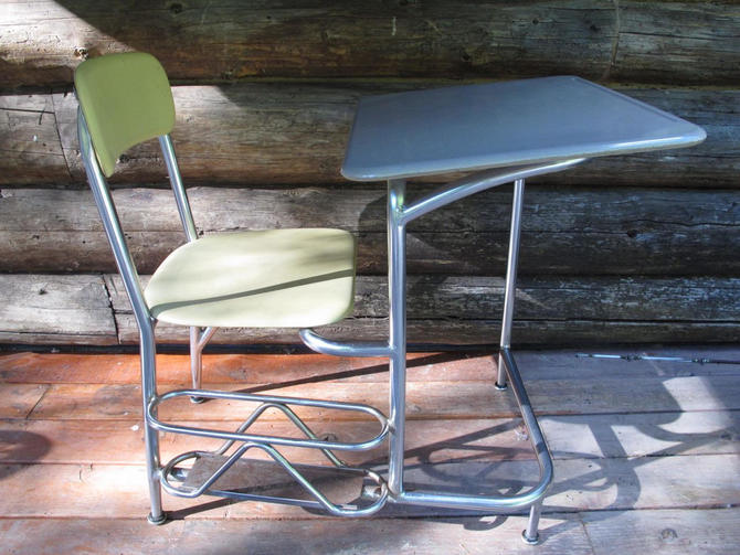 Old School Desk Industrial Metal School Chair Desk Combo Art Deco