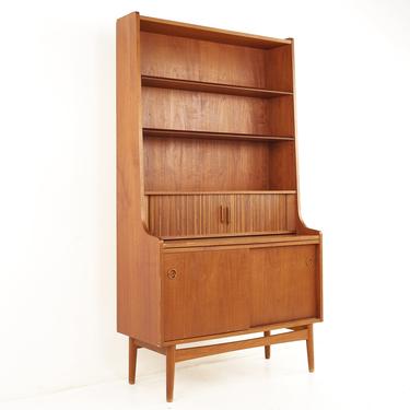 Povl Dinesen Mid Century Teak Tambour Door Secretary Bookcase Cabinet - mcm 