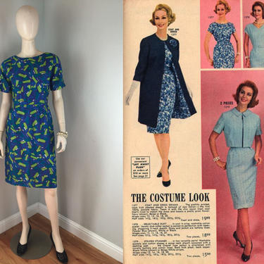 Costume Looks - Vintage 1950s 1960s Marcy Allen Blue & Lime Green Geometric Dress - 6/8 