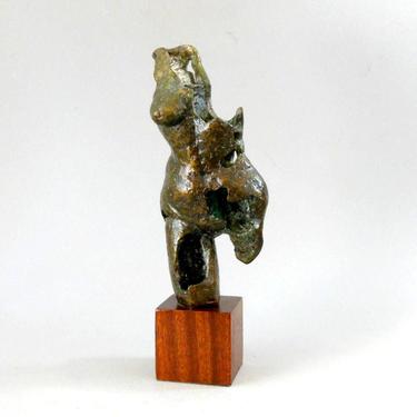 Bronze Female Nude Torso Fractured Sculpture Signed Original Heavy Open Negative Spaces 12in Wood Cube Base Modern Art Brutalist Vintage Ex 