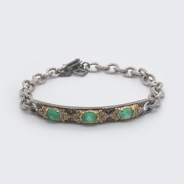 Old World Sterling Silver &amp; Green Onyx Chain Bracelet