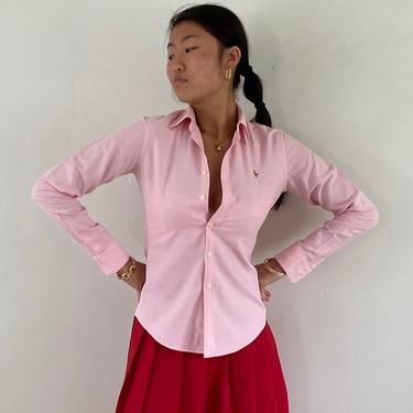 90s Ralph Lauren pink cotton blouse / vintage light pink oxford