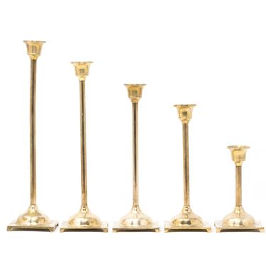 Set of Five Vintage Brass Candle Holders, Mid Century Candlesticks 