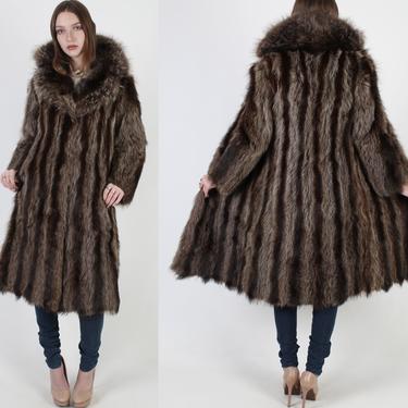 Full Length Real Raccoon Fur Maxi Jacket Overcoat 