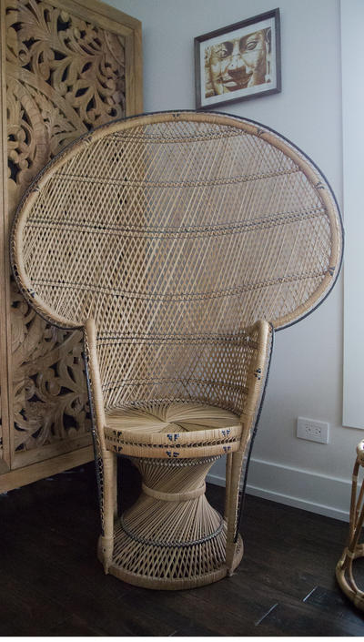 SHIPPING NOT FREE Vintage Peacock Chair wicker high back fan