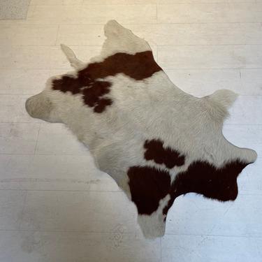 Cowhide Rugs Brown and White, Vintage Mid Century Accent Rug 