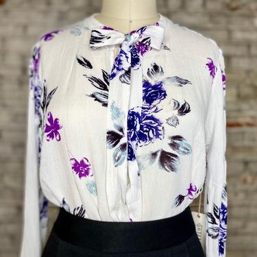 Flower Blouse with Neck Bow Tie 